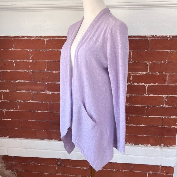 Eileen Fisher Petite Linen Blend Open Front Cardigan Lavender Natural Fiber - Picture 3 of 11